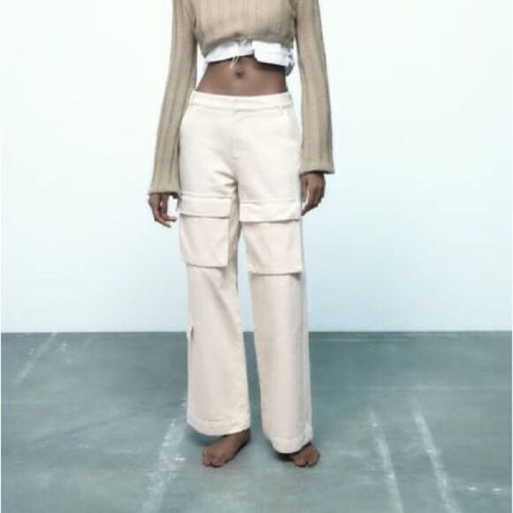 Zara Ecru Cargo Pants New - Picture 7 of 12